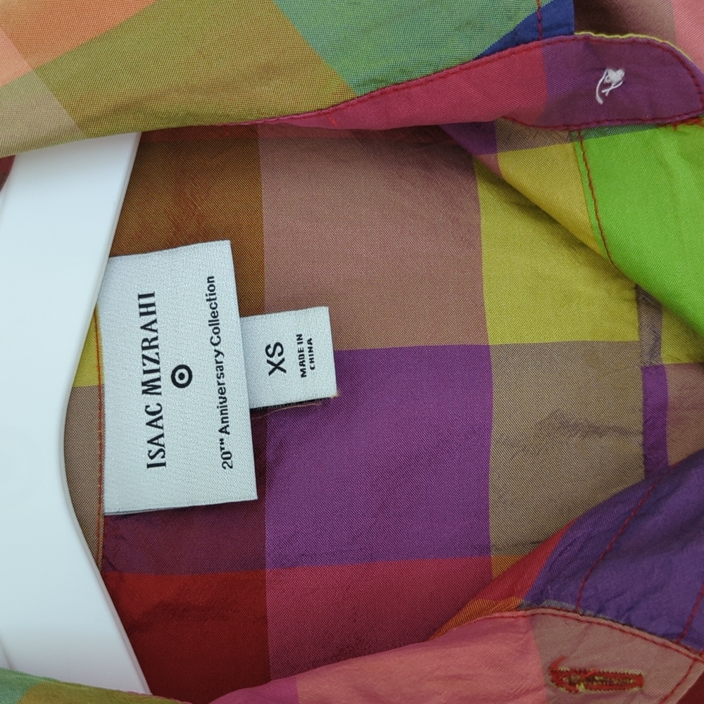 Isaac Mizrahi | Silk Blouse Rainbow Plaid Button Down Women’s Top (For Target) - Picture 4 of 8